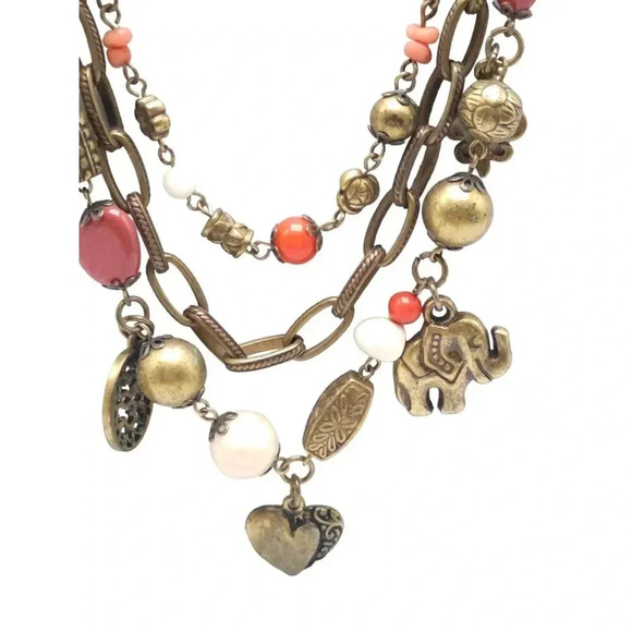 Vintage Bohemian Charm Necklace With Beads & Elephant Pendant 21" Adjustable Len - Picture 3 of 5